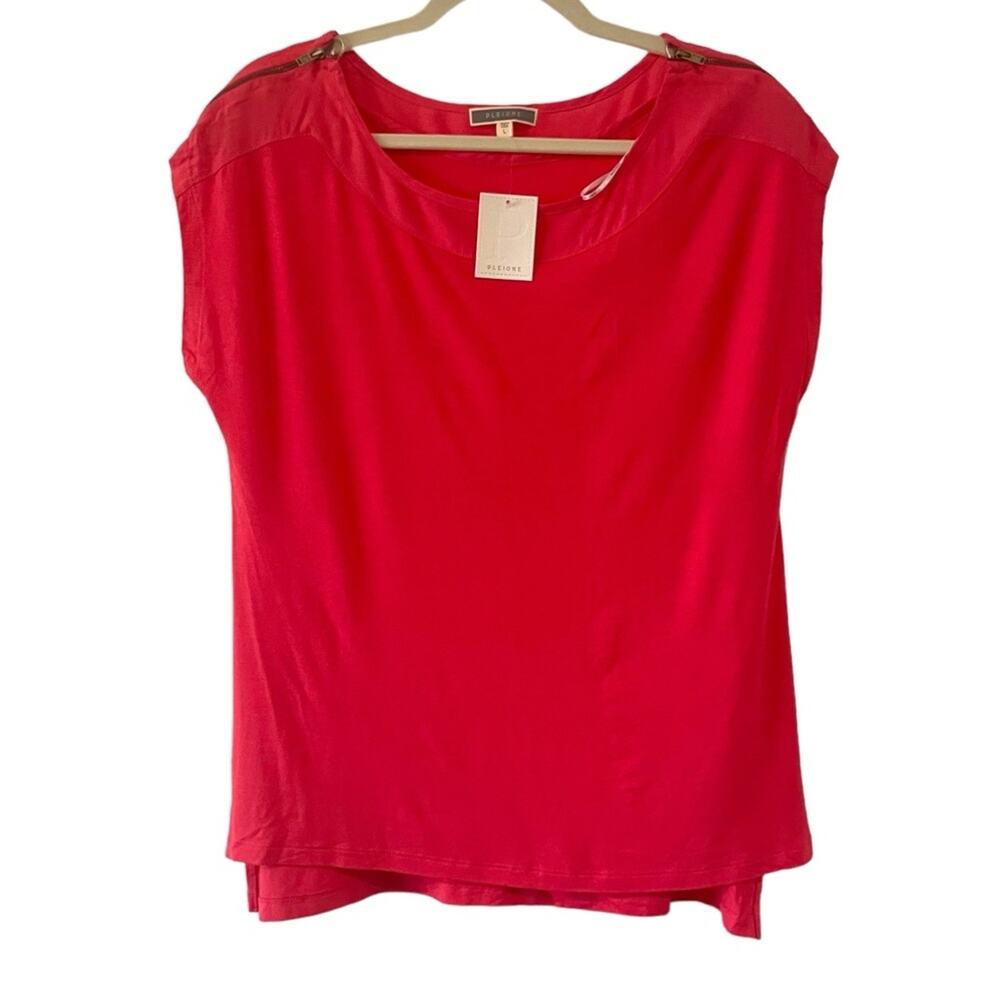 NWT Pleione Coral Pink Shortsleeve Rayon Blouse Size Large
